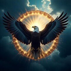 Majestic eagle with a glowing golden symbol high resolution image