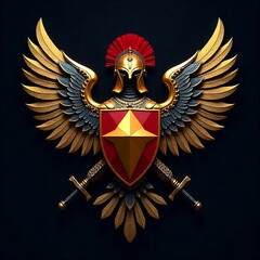 Majestic golden eagle crest with roman helmet high resolution image