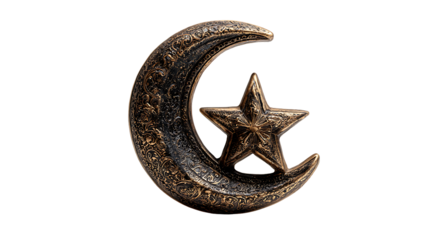 Bronze crescent moon and star symbol isolated on transparent background
