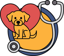 Fototapeta premium A cartoon dog is sitting on a heart with a stethoscope on top of it