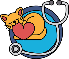 A cat is sleeping with a heart on its chest