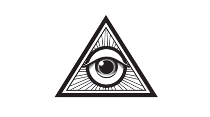 Kao give all seeing eye in pyramid inside triangle on white background