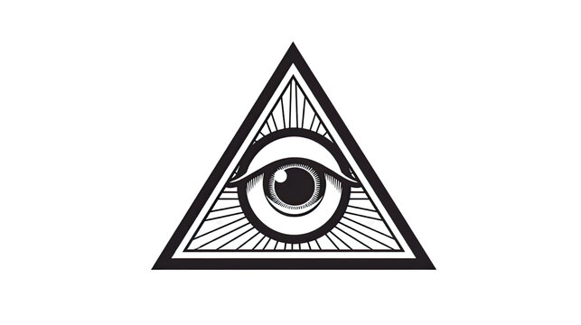 Kao give all seeing eye in pyramid inside triangle on white background