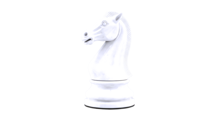 strategic knight a majestic white 3d chess piece model for games and animations, isolated on transparent background