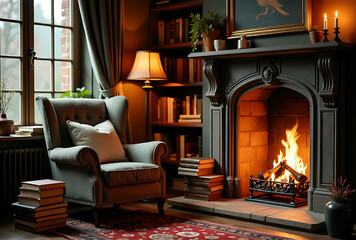 fireplace with christmas decorations