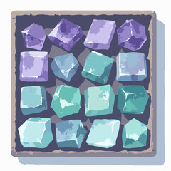 Naklejka premium Fluorite cubic color-zoned blocks in a collector tray, palette: lilac, mint, seafoam, gray