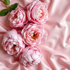 Fototapeta premium Pink Roses with White Centers Soft Pink Fabric
