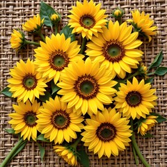 Obraz premium Vibrant Sunflowers Wicker Surface