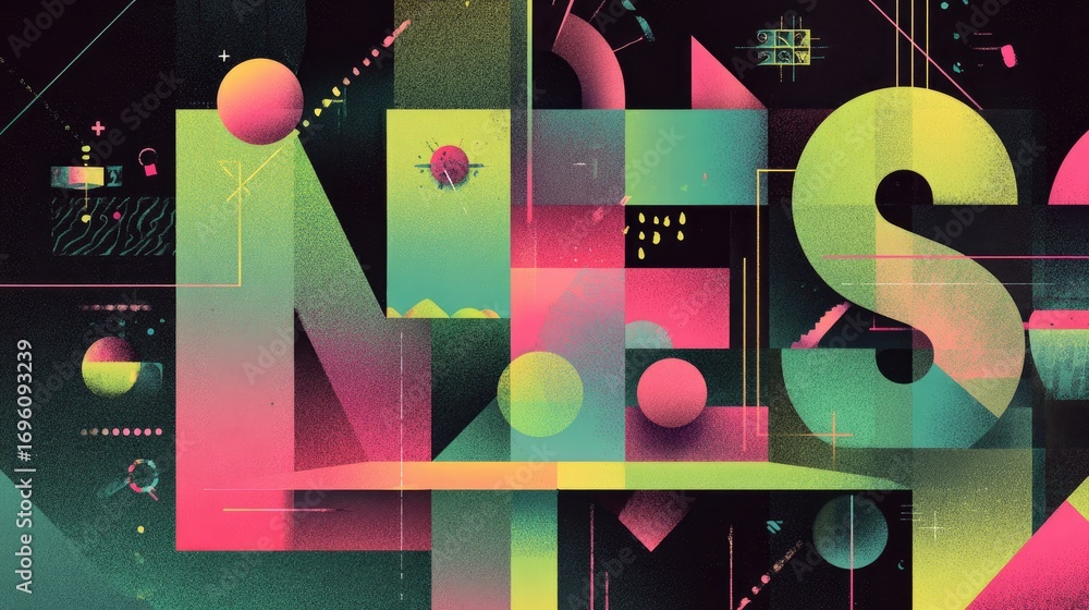 Poster abstract geometric design with colorful shapes and bold typography for modern art concepts