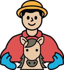 A man is holding a horse