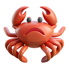 Sad Cartoon Crab Illustration: Red Crustacean Character with Frowning Face