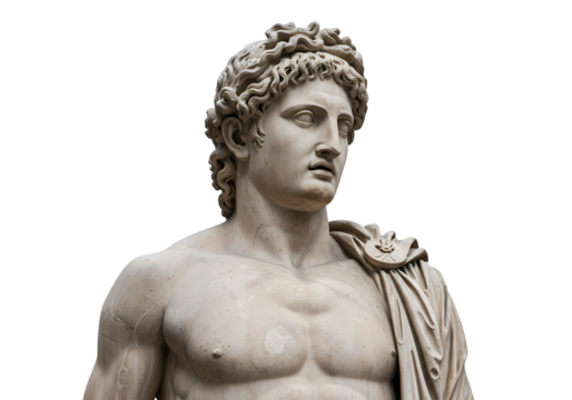 Ancient Roman Bust Marble Sculpture Detail isolated on transparent background