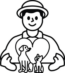 Obraz premium A man is holding a heart and three dogs