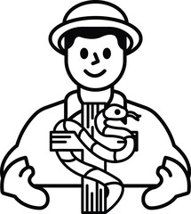 A man is holding a snake and smiling