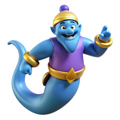 Friendly Genie Cartoon Character: 3D Render of a Blue Wish-Granting Spirit