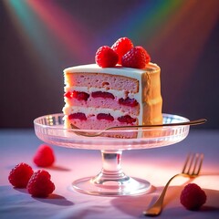 Sweet layered raspberry dessert with frosting high resolution image