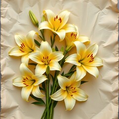 Obraz premium Yellow Lily Bouquet with Crinkled Brown Paper Background