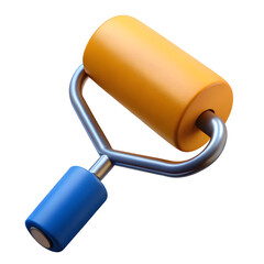 Close-up of a Small Paint Roller with Yellow Roller and Blue Handle