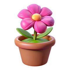 Pink Flower in Terracotta Pot: 3D Rendered Floral Illustration