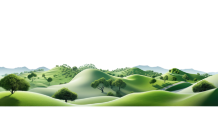 landscape with green rolling hills on white background