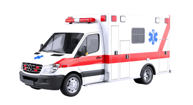 emergency response realistic 3d ambulance model for urgent simulations, isolated on transparent background
