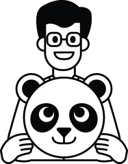 A man is holding a panda mask