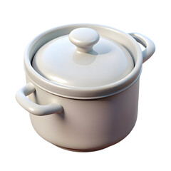 White Ceramic Cooking Pot with Lid and Handles - Kitchenware, Culinary, Food Preparation