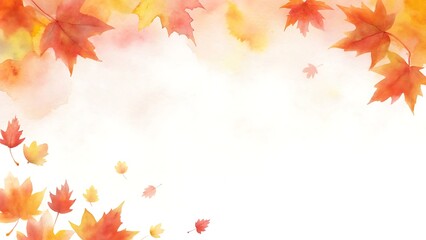 Autumn maple leaves watercolor painting, falling and scattered, with a soft gradient background, isolated on white background