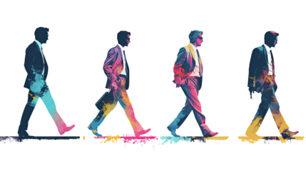 set of business man walking forward glitch effect vector illustration on white background