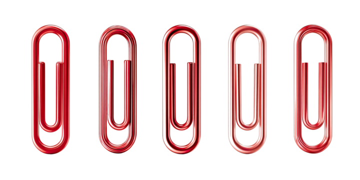 Five red paperclips arranged horizontally