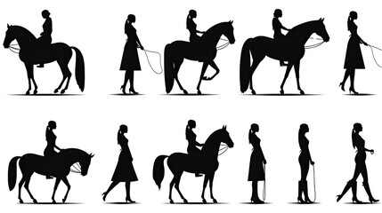 Fototapeta premium set of equestrian silhouette on white background