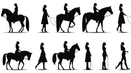 set of equestrian silhouette on white background