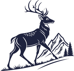 Fototapeta premium flat vector of deer silhouette with mountain elements minimal design
