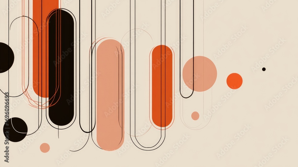 Poster abstract modern art design with shapes in warm colors and lines for creative background or decorativ
