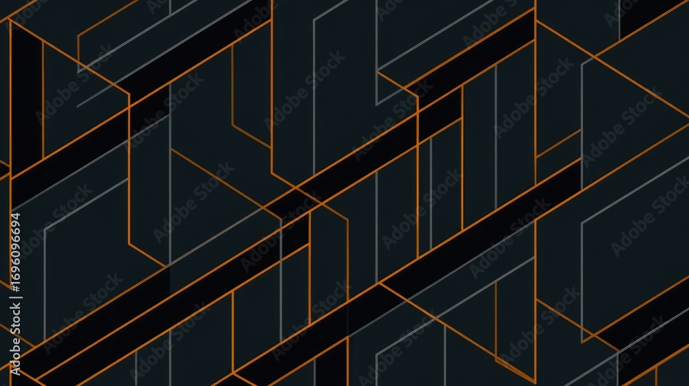 Poster abstract geometric pattern with dynamic lines and contrasting shades of black and orange in modern d