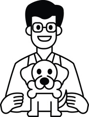 Fototapeta premium A man in a white lab coat holding a dog and a bone