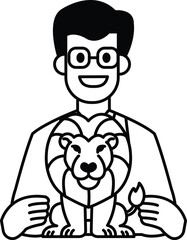 Fototapeta premium A man is holding a lion in his arms