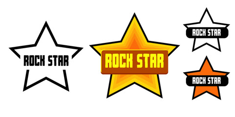 Rock star vector label set, bold star-shaped badge with ROCK STAR typography, modern graphic art for stickers, apparel, merchandise, creative retro design for music, events, brands, and promotions