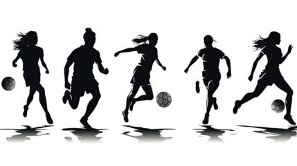 set of football players men and woman silhouettes on white background