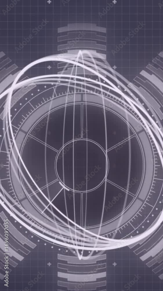 Aufkleber animation of rotating circles and data processing on navy background
