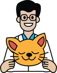 A cartoon of a man holding a cat