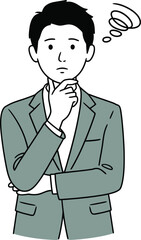 Pensive businessman contemplating strategy with focus and thought, ready for your business or marketing needs