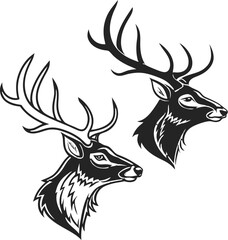 flat vector of stylized deer head with antlers only silhouette