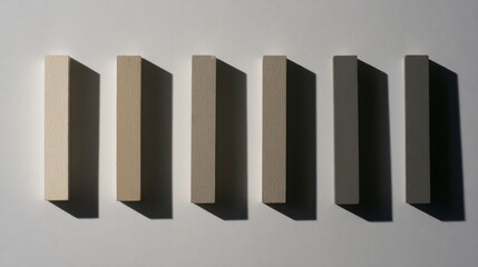 Obraz premium Six vertically arranged rectangular blocks in varying shades of beige and light brown create a minimalist modern composi