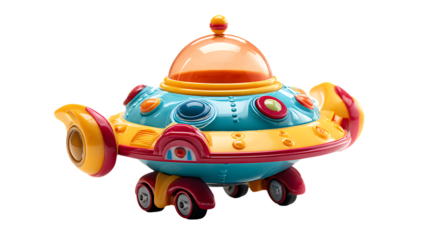 Colorful toy spaceship isolated on transparent background