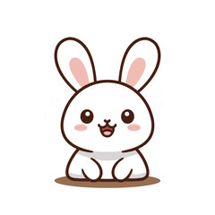 Obraz premium Cute cartoon rabbit logo with big ears, happy expression, and pastel colors, symbolizing joy, friendliness, and child-oriented branding identity