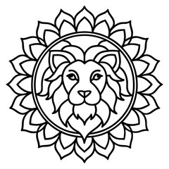 Mandala Lion Head Sacred Geometry Line Art Vector