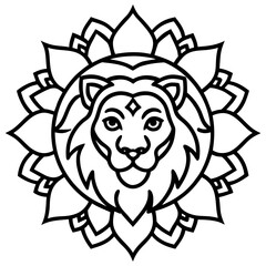 Mandala Lion Head Sacred Geometry Line Art Vector