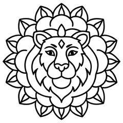 Mandala Lion Head Sacred Geometry Line Art Vector