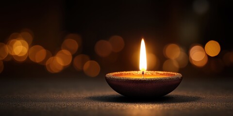 Golden Flame of Hope: A softly lit candle, radiating warmth and serenity, casts a gentle glow against a rich, dark background. Invoking feelings of peace, introspection, and quiet contemplation.